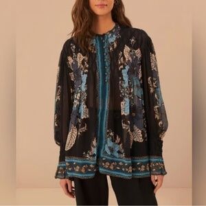 FARM Rio Blossom Black Bee Tapestry Blouse with FLAW